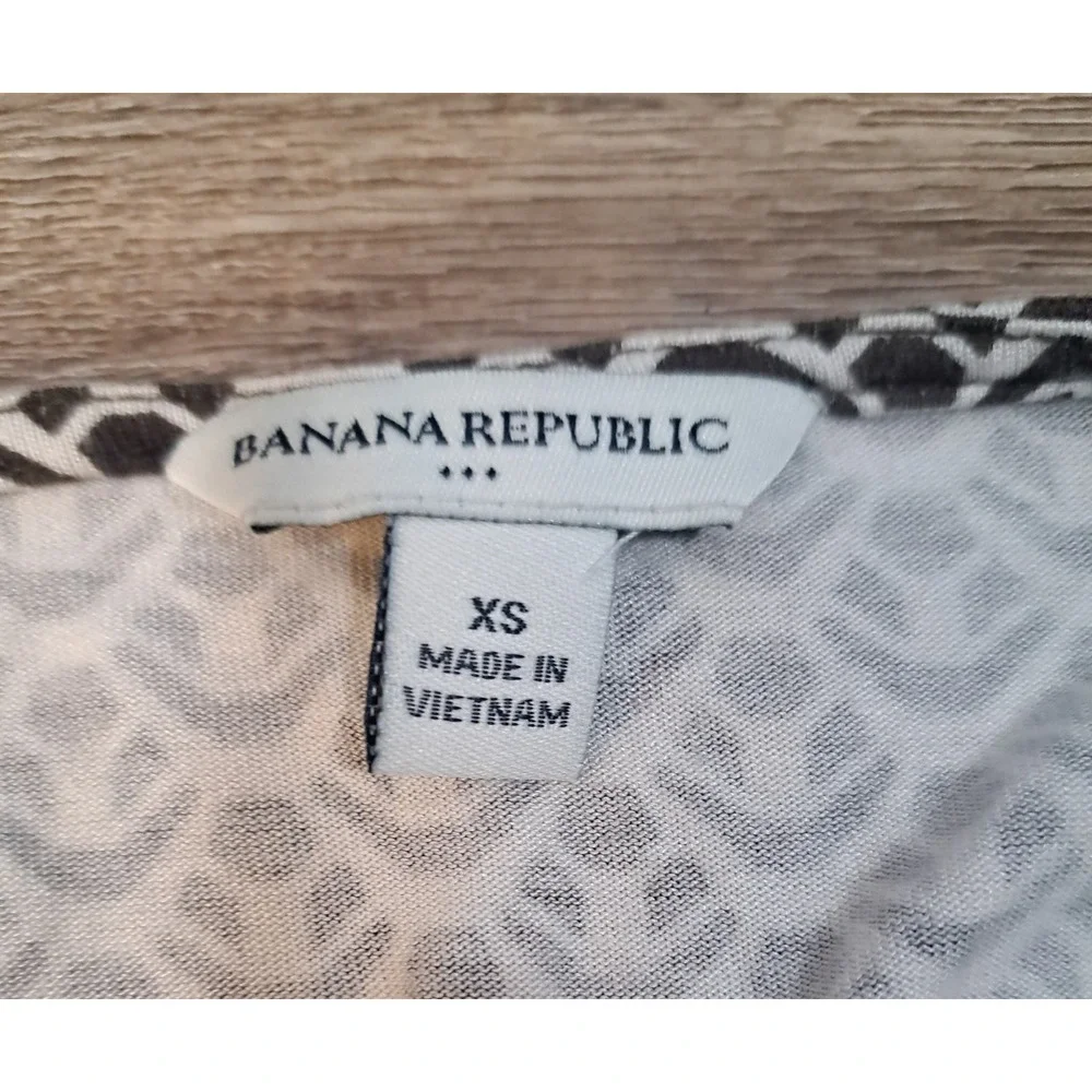 Banana Republic Y2K Brown White Geometric Cowl Neck Puff Sleeve‎ Shirt XS
